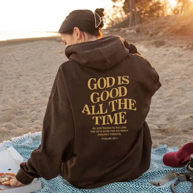 God Is Good All the Time Christian Hooded Sweatshirt Women Casual Print Long Sleeve Hoodie with Pocket Aesthetic Hoodies